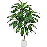FSOHOI Artificial Dracaena Tree-4FT Fake Plants with White Planter-Artificial Plants Indoor Floor Plant in Pot-Tropical Fake Yucca Potted Tree for Home Office Living Room Decor