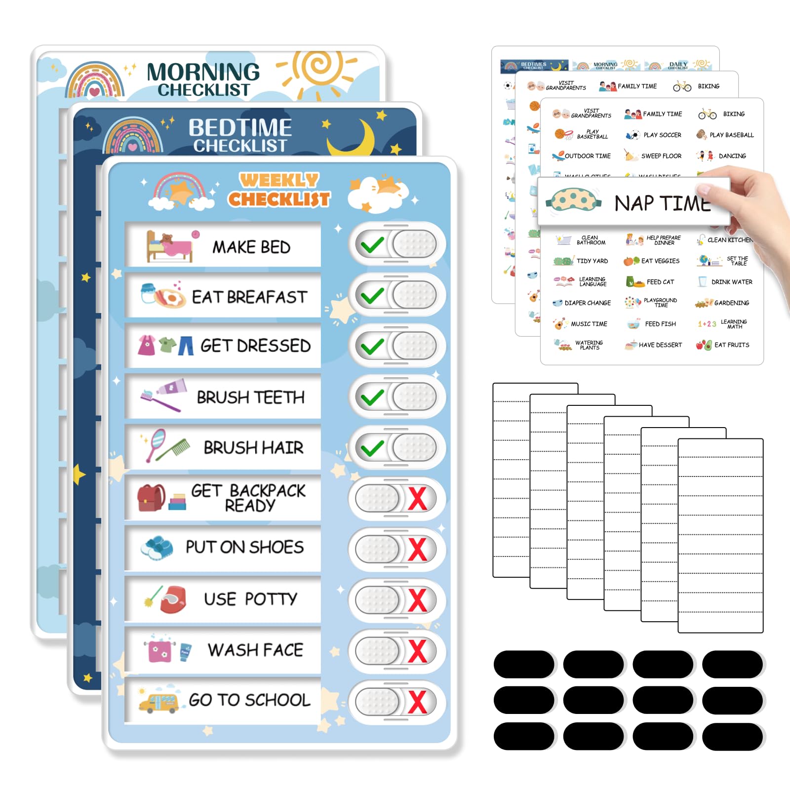 Photo 1 of 3 in 1 Bedtime/Morning/Weekly Routine Chart for Kids, Magnetic Chore Chart for Kids, Visual Schedule for Kids Toddlers Schedule Board for Home