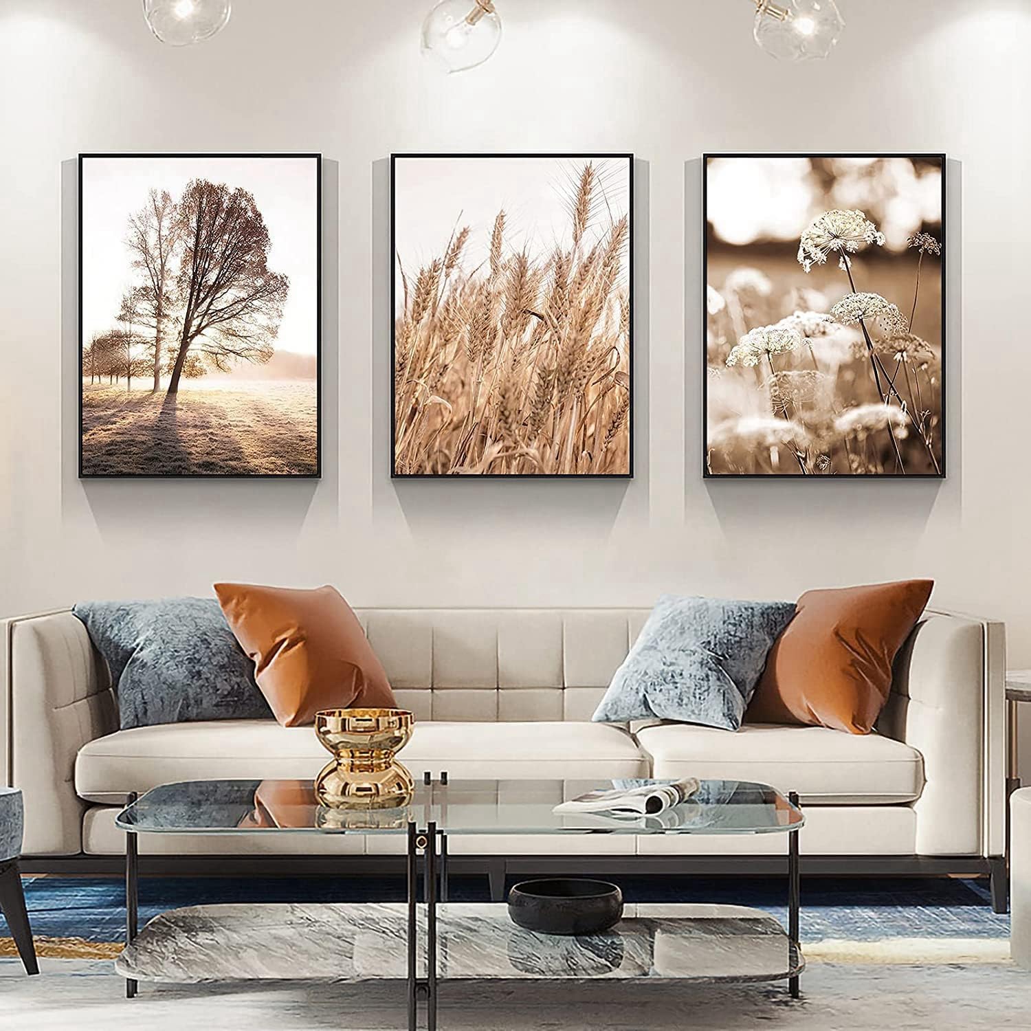 LPFNSF Beige Home Decoration Poster, Modern Reed Plant Decoration Landscape Painting, Bedroom, Living Room, Office Background Wall Decoration Poster, Frameless. (Style 9, 30x40cm*3)