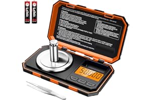 [New Version] KeeKit Digital Pocket Scale, 50g 0.001g Professional Milligram Scale, Portable Jewelry Scale with 50g Calibration Weight, Tare & LCD Backlit Display (Battery/Tweezers Included) - Orange