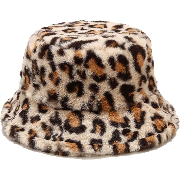 Women's Leopard Print Faux Fur Bucket Hat Fluffy Winter Warmer