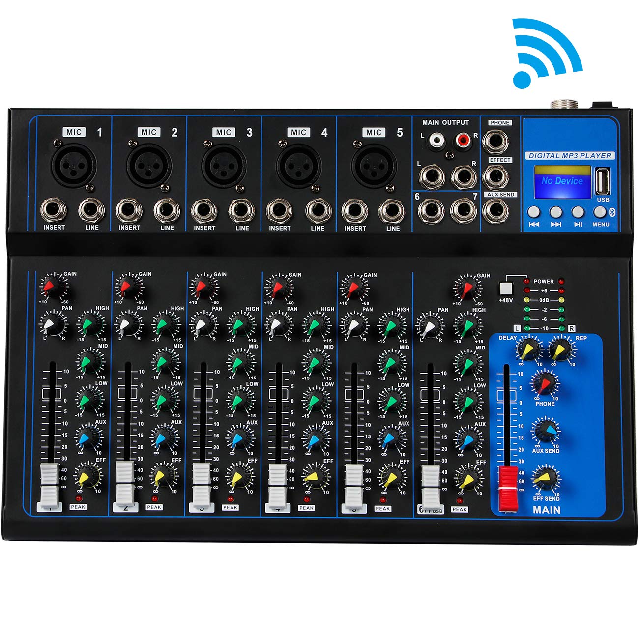Depusheng 7 Channel USB Digital Microphone Sound Mixer Console 48V