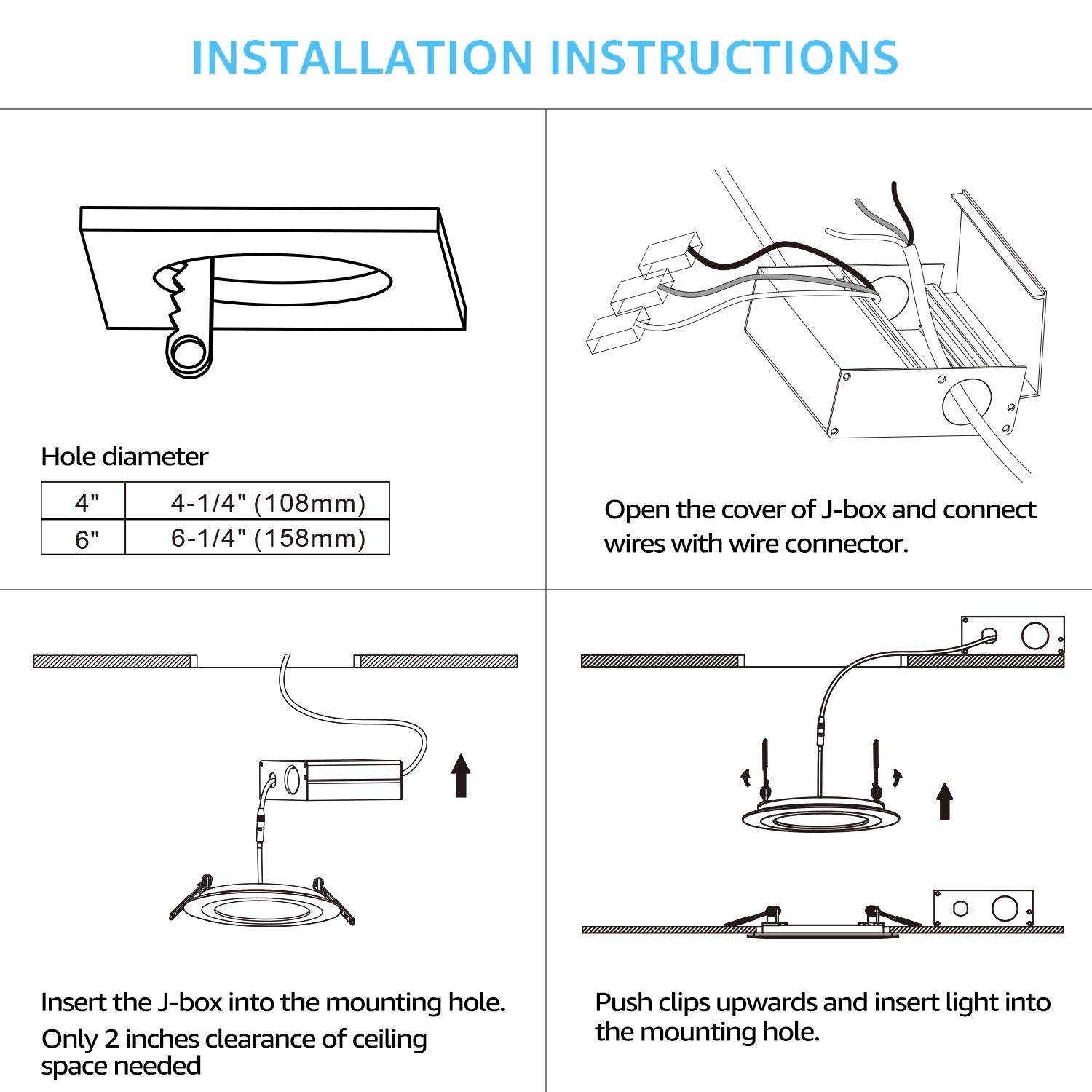 ECOWHO 6W 4 Inch Recessed Ceiling Lights with Junction Box, Dimmable Round LED Panel Lights, 480LM for Home Office Commercial Lighting (3000K Warm White)