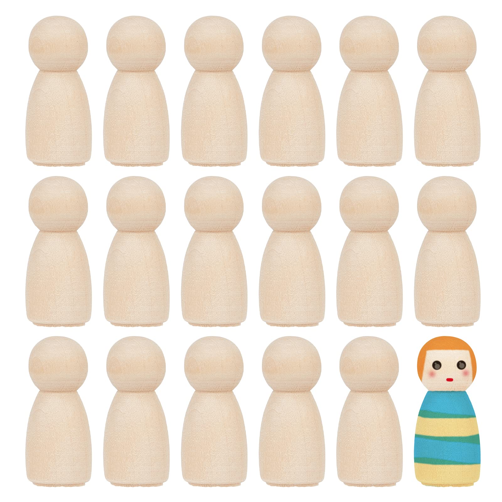 GORGECRAFT Wood Peg Dolls Kit, 20Pcs Unfinished Wood Crafts 34mm Natural Unpainted, DIY Art Painting Supplies for Home Decorations