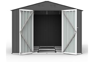 EMKK 8 x 6 FT Outdoor Storage Shed with Floor,8x6 FT Metal Outdoor Shed with Doors and Vents, Outdoor Tool Storage Shed Garden Shed Tool Sheds for Outdoor Patios, Garden, Lawn, Brown
