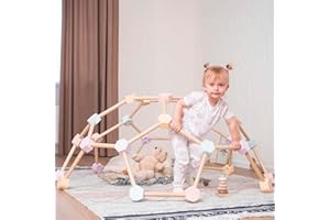 WOOD AND HEARTS Woodandhearts Climbing Dome for Kids 1-6, Jungle Gym for Kids,Geometric Dome, Climber Jungle Gym, Dome Climber M (Natural Wood+Pastel)