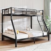 Zevemomo Twin Over Full Bunk Bed with Ladder, Black | Metal Bunkbeds with Full-Length Protect and Space Saving, No Boxing Spring Needed