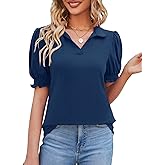 Micoson Womens Short Sleeve Polo T Shirts V Neck Casual Collared Tops Puff Sleeve Work Tunic Blouses