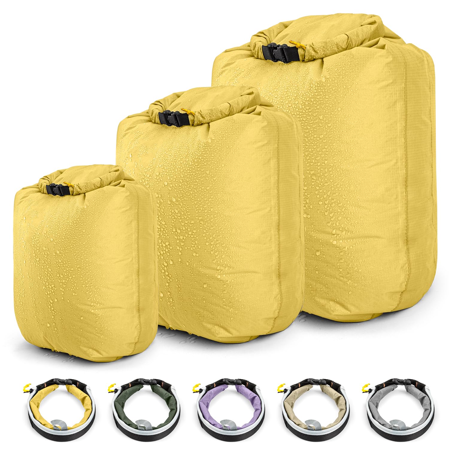 HIKEMAN Waterproof Dry Bag Set - Lightweight Canoe Bags Dry Sack,Roll Top Drifting Bag,3-Pack Stuff Sack for Kayaking Rafting Boating Hiking Camping Travel Backpacking (Yellow)