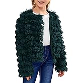 Inorin Girls Open Front Cardigan Faux Fur Coat Warm Fuzzy Trendy Winter Vintage Parka Shaggy Party Outerwear Jackets Tops