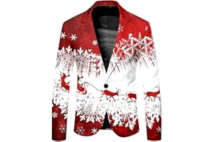 Christmas Blazer for Men Snowflake Print Christmas Suit Jacket for Mens Funny Xmas Party One Button Blazer Jacket