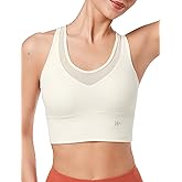 Yvette Racerback Yoga Bras Mesh Design, Beige, M, Beige, M