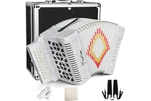 YUECHUN Accordion, 31 Keys 12 Bass Professional Adult Accordion – Superior Material, Standard Tone – w/Case, Gloves, Cloth – Portable Piano (white)