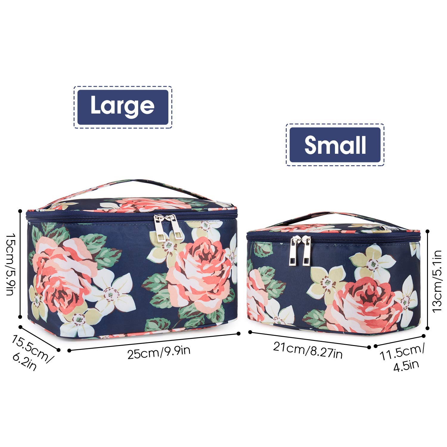 Travel Makeup Bag Large Cosmetic Bag Makeup Case Organizer for Women and Girls (Large, Blue Peony)