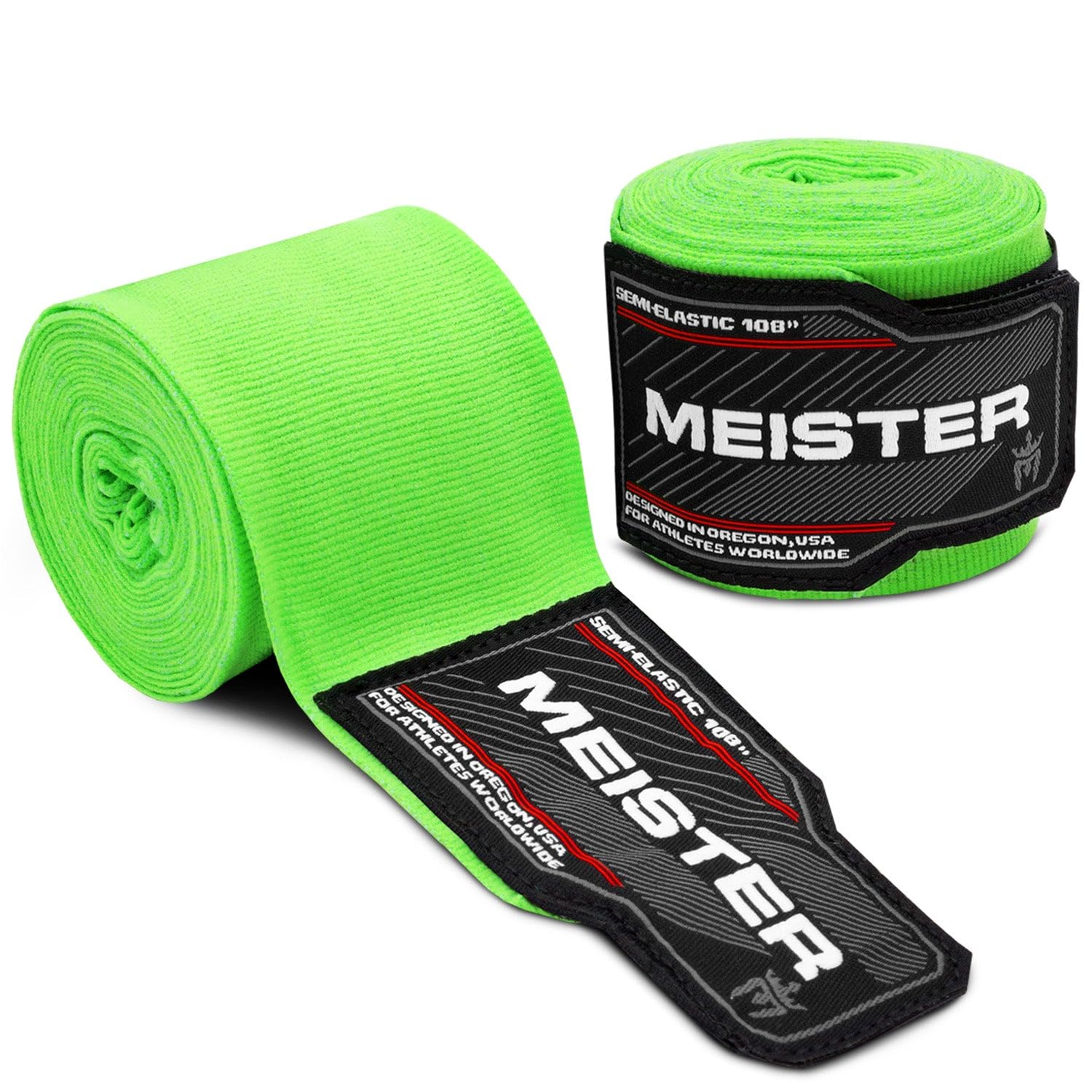 Meister 108" Junior Semi-Elastic Bandages for MMA and Boxing (Pair) - Neon Green