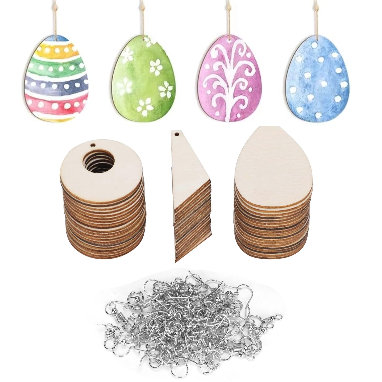 Akozon Wooden Earrings Unfinished, Teardrop DIY Pendants Stylish Blank Handmade Supplies