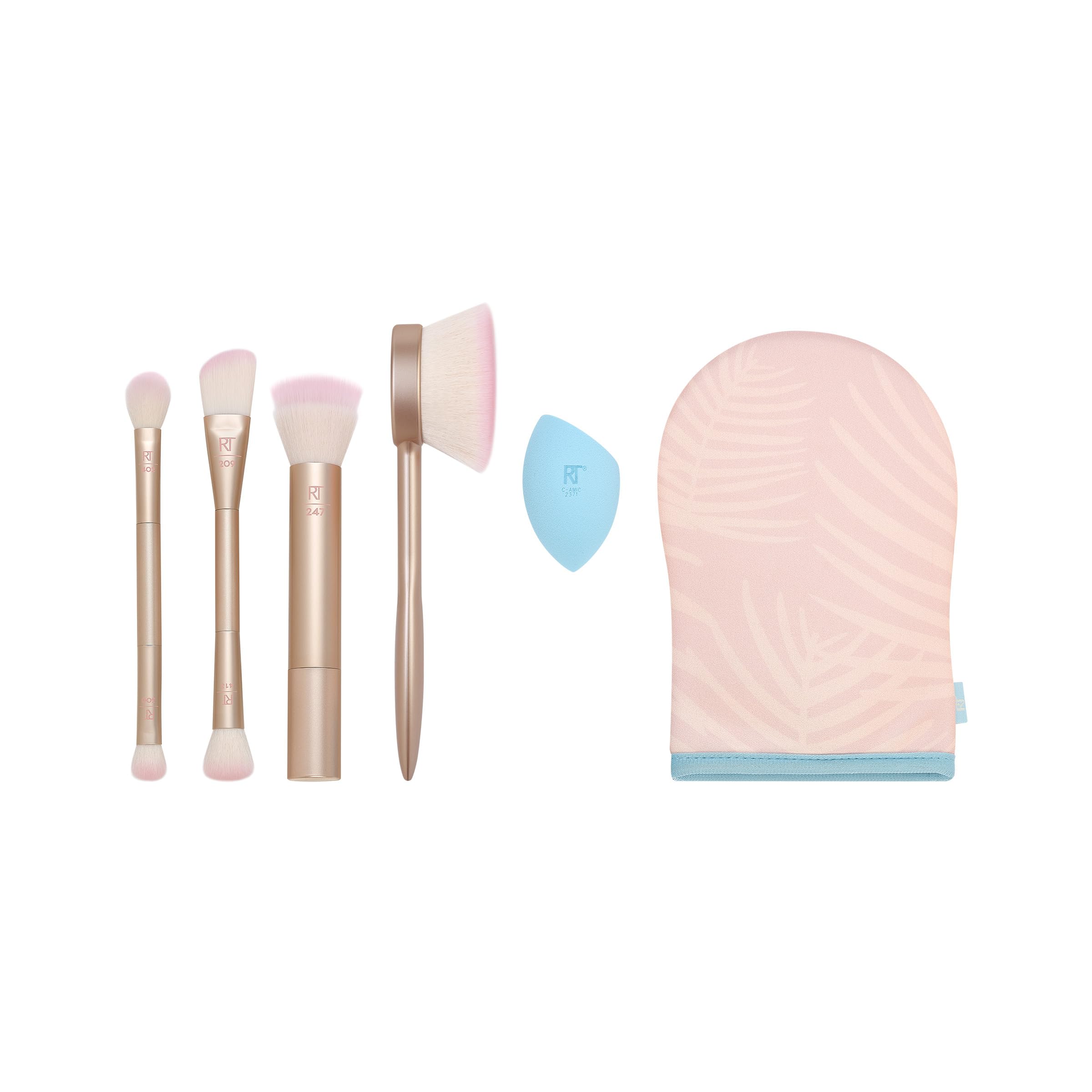 REAL TECHNIQUES Endless Summer Makeup Brush Kit, Face Brushes, For Foundation and Powder, Premium Quality, 6 Piece Set, Pink