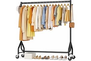 HYSEYY Clothes Clothing Rack, Rolling Heavy Duty Clothes Rack Load 420 LBS With Wheels, Metal Clothes Rack for Hanging Clothes, Portable Standing Clothes Garment Rack, Black,48 inches