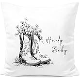 FOPENEM Floral Western Cowboy Boots Pillow Covers 18x18, Western Home Room Decor, Country Farmhouse Rustic Howdy Baby Decorative Throw Pillow Covers for Home Bedroom Living Room