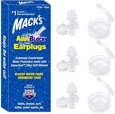 Mack's AquaBlock Ear Plugs 3 Pairs Clear Silicone Waterproof Comfort