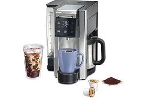 Hamilton Beach FlexBrew Advanced 5-in-1 Thermal Programmable 12 Cup Drip and Single Serve Hot & Iced Coffee Maker, Movable 60oz. Water Reservoir, Use Pod Packs and Grounds, Fast Brewing, Black (49929)