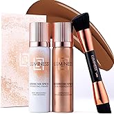 LUMINESS Airbrush Spray Silk Foundation Starter Kit - Deep - Foundation, Primer & Dual-Sided Angled Buffing Brush - Medium, Buildable Coverage, Anti-Aging Formula Hydrates & Moisturizes