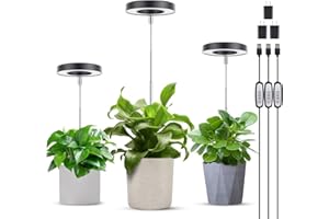 LORDEM Grow Light, Full Spectrum LED Plant Light for Indoor Plants, Height Adjustable Growing Lamp with Auto On/Off Timer 4/8/12H, 4 Dimmable Brightness, Ideal for Small Plants, 3 Packs of Black