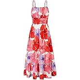 GRACE KARIN Summer Dresses for Women 2026 Vacation,Smocked Floral Maxi Dress,Boho Beach Sundress with Pocket Fashion Clothing