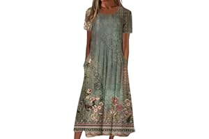 OIOLOYJM Bohemian Dress for Women Plus Size Boho Mid Length Maxi Emily Charm Peasant Spring Summer Dresses for Women 2024