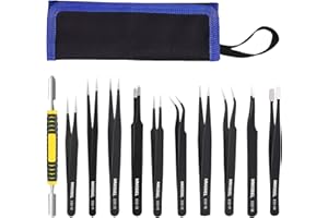 Precision Tweezers Set by MMOBIEL [11 Pieces] – Industrial Anti-Static Stainless Steel for Electronics Tools, Jewelry, Comput