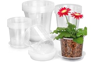 HQAUT 24 Pack 7/6/5 Inch Clear Nursery Pots with Drainage and Saucers, Clear Plastic Plant Pots for Plants, Seed Starting Pots