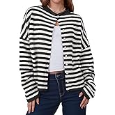 GREAIDEA Womens Striped Cardigan Sweaters Casual Trendy Open Front Long Sleeve Button Down Lightweight Knit Fall Sweater