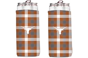 KOLDER College Team Logo Ultra Slim Beer 12oz Can Holder Coolers - 2-Pack (Texas (Longhorns) - Plaid Collapsible)