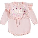 BULINGNA Baby Girl 1st 1/2 Birthday Outfit Long Sleeve Knit Letters Donut Embroidery Romper Sweater Fall Birthday Clothes