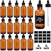 Jucoan 16 Pack Glass Dropper Bottles, 4 oz/120ml Amber Glasses Bottle with Graduated Glass Eye Droppers for Essential Oils, P
