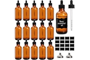 Jucoan 16 Pack Glass Dropper Bottles, 4 oz/120ml Amber Glasses Bottle with Graduated Glass Eye Droppers for Essential Oils, P