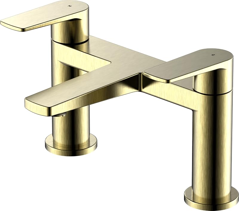 Home Range Bath Filler Mixer Tap Dual Lever Brushed Gold Brass Easy Install