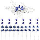 inSowni 33 Pack Royal Blue Rhinestone Pearl Crystal Leaf Flower Bridal Hair Side Combs+Spiral Gems Hair Clips+U Shaped Hair Pins Wedding Headpieces Accessories for Women Girls Brides Bridesmaids
