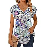 MLXSJ Women 2025 Summer Tops Short Sleeve T Shirts Casual V Neck Blouses Cute Loose Fit Tunic