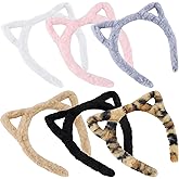 GAFATORY Plush Cat Ears Headbands: 6 Pack Multi-Color with Leopard Print, Soft Fuzzy Hair Accessories for Party Cosplay Make Up,One Size Fits Most