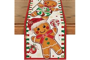 Artoid Mode Gingerbread Candy Cane Christmas Table Runner, Seasonal Winter Kitchen Dining Table Decoration for Home Party Decor 13x72 Inch