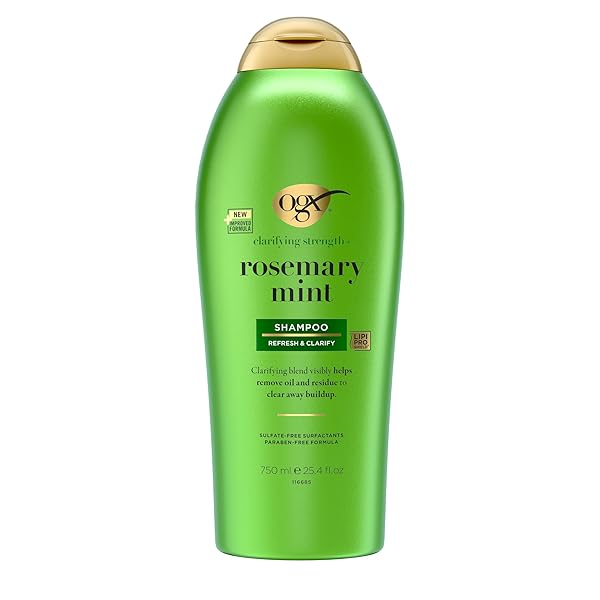 OGX CLARIFYING STRENGTH + ROSEMARY MINT SHAMPOO, CLARIFYING SHAMPOO VISIBLY HELPS REMOVE OIL & RESIDUE TO CLEAR AWAY BUILDUP FROM OILY HAIR, SULFATE-FREE SURFACTANTS, 25.4 FL. OZ