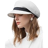 Women's Wide Brim Straw Sun Hat - Foldable Beach Hat with Black Bow,Newsboy Packable Duckbill Visor for Summer Travel