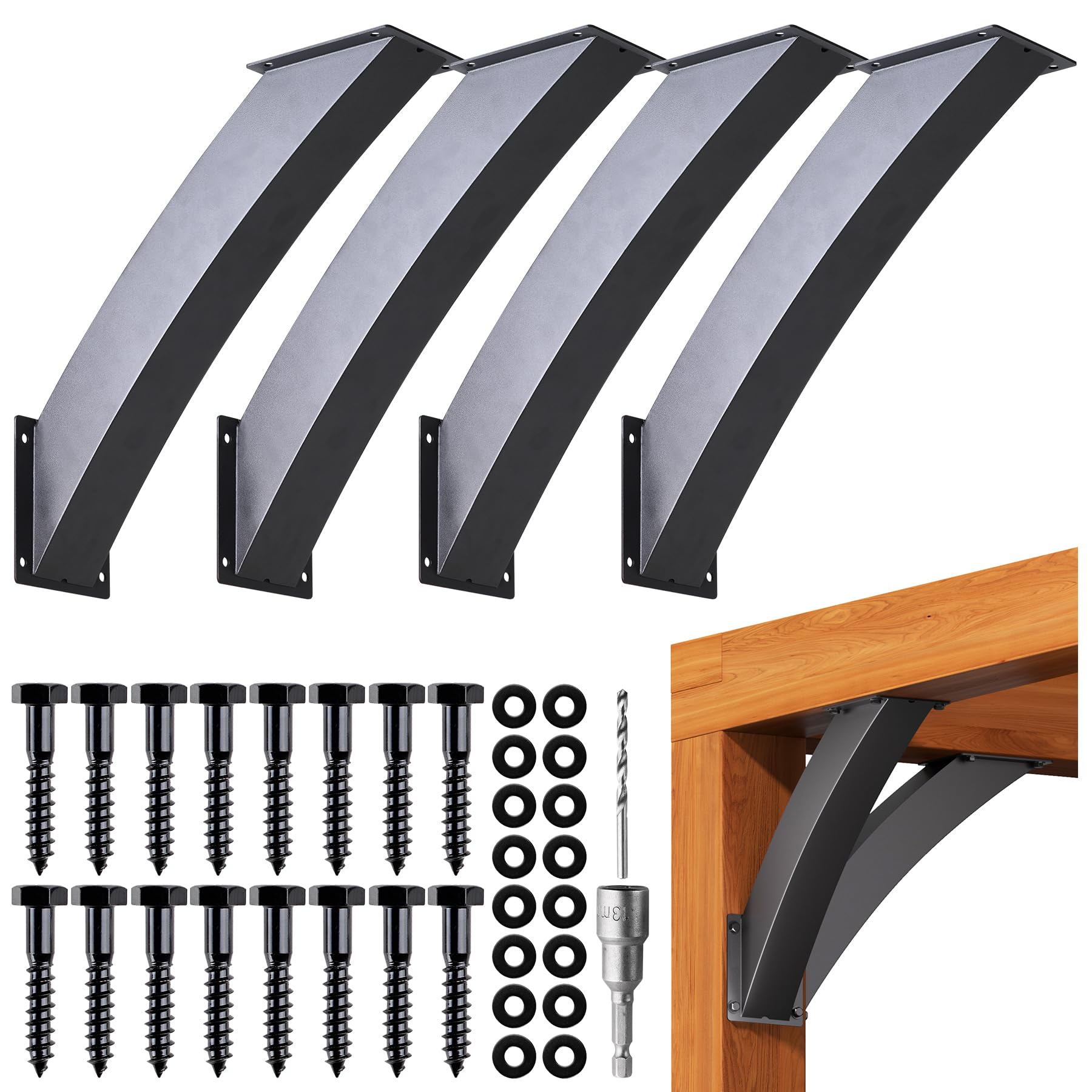 Photo 1 of Epcee Heavy Duty 45 Degree Angle Support Bracket 4"×4" (Actual: 3.2"×3.2") Wood Beam Support Hardware Degree Post Bracket for Gazebos Pagola Porches 4Pcs