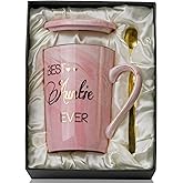 Doublewhale Aunt Gifts from Niece, Nephew - Best Aunt Ever Gift Mug - Happy Christmas Birthday Mothers Day Gifts for Auntie - Marble Ceramic Auntie Coffee Mug Gifts Box Printed Gold 14 Oz Pink