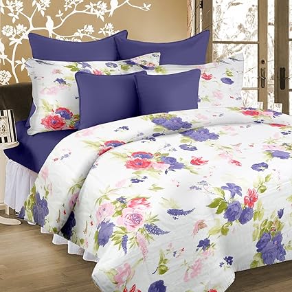 Cortina 104 TC Cotton Double Bedsheet with 2 Pillow Covers - Multicolour