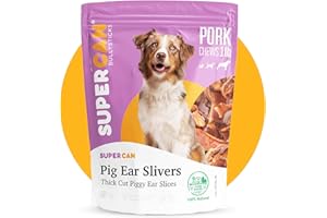 SUPER CAN BULLYSTICKS SUPERCAN Pig Ears Slivers for Dogs 1LB - All Natural Dog Chews - Long Lasting Treats Small Medium Large Dogs - Rawhide Free Y High Protein - Low Fat, Odor Free, Grain Free - Supports Dental Health