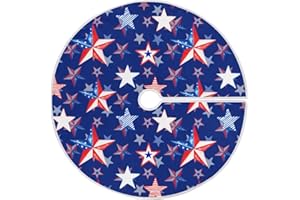 SUABO American Stars USA Flag 48 Inch Christmas Tree Skirt, Soft Xmas Tree Mat for Party Decoration Holiday Decor Christmas Decorations Indoor Outdoor