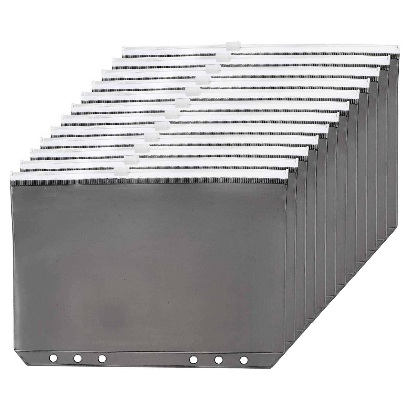 PATIKIL A5 Binder Pocket, 12 Pack PVC Zipper 6 Holes Binder Pouch Folders Document Waterproof Filing Storage Loose Leaf Bags for 6-Ring Notebook Binder, Black