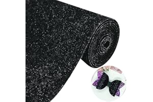 Greatdiy Black Chunky Glitter Faux Leather Roll 12 x 52 Inch, Sparkly Halloween Fabric for DIY Bows, Crafts (16017#8)